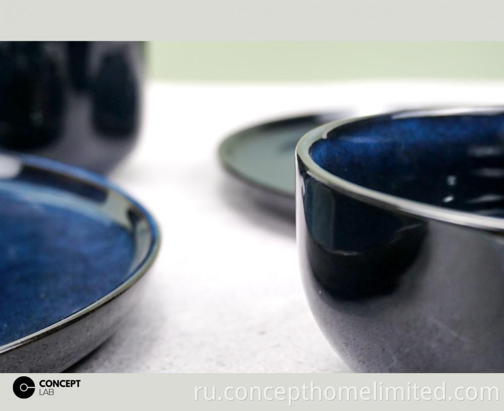 Reactive Glazed Stoneware Dinner Set In Dark Blue Ch22067 G03 3